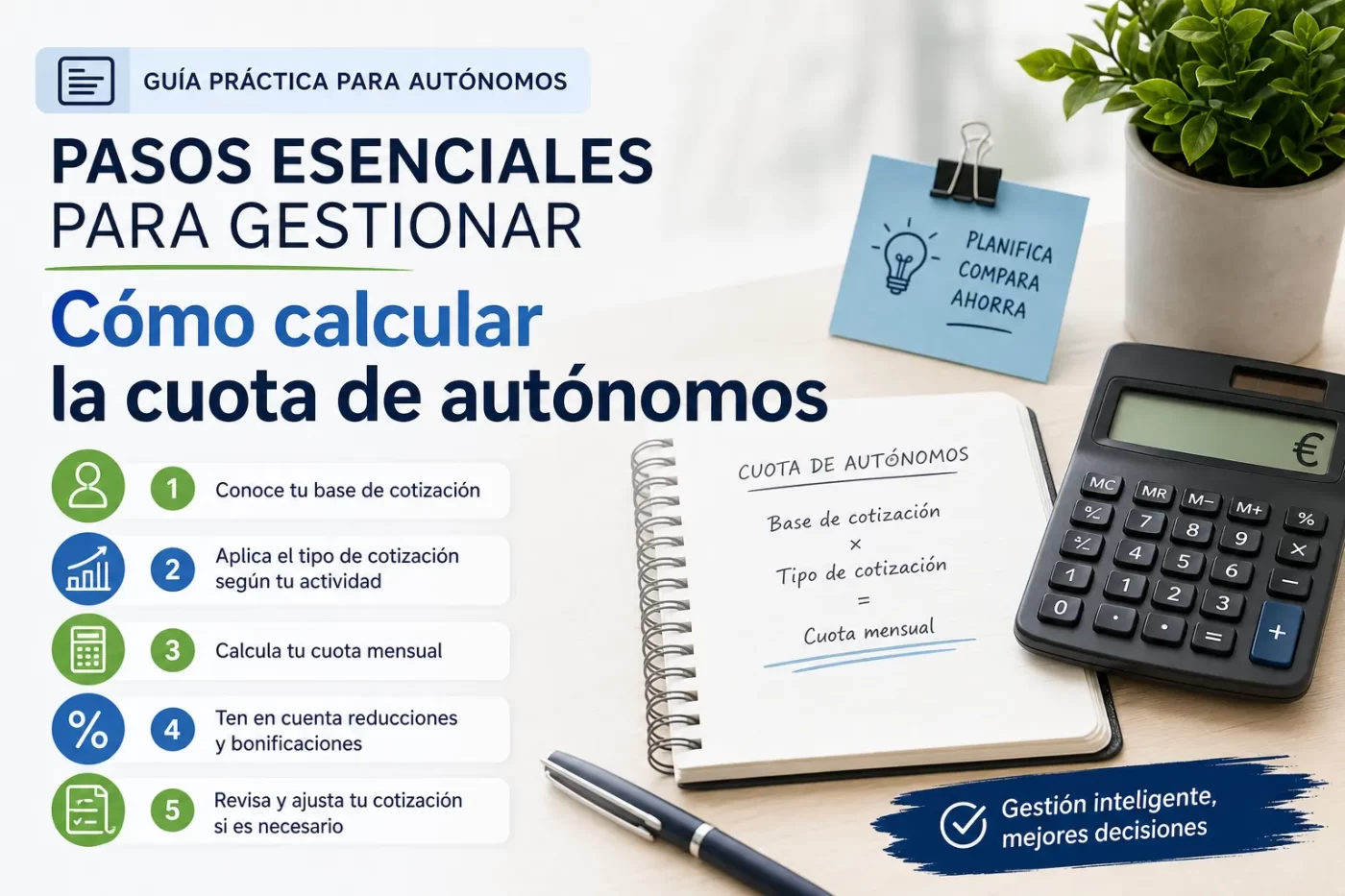 pasos esenciales para gestionar Cómo calcular la cuota de autónomos