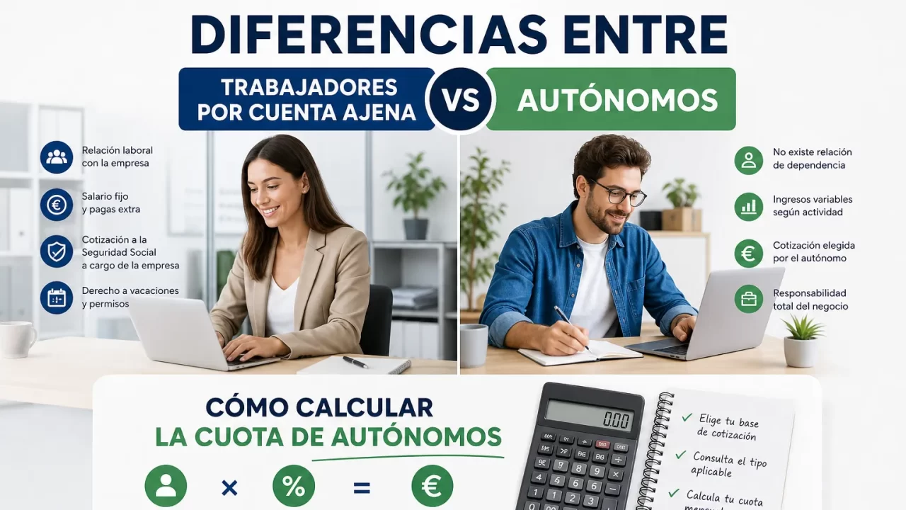 Diferencias entre trabajadores por cuenta ajena y autónomos: cómo calcular la cuota de autónomos