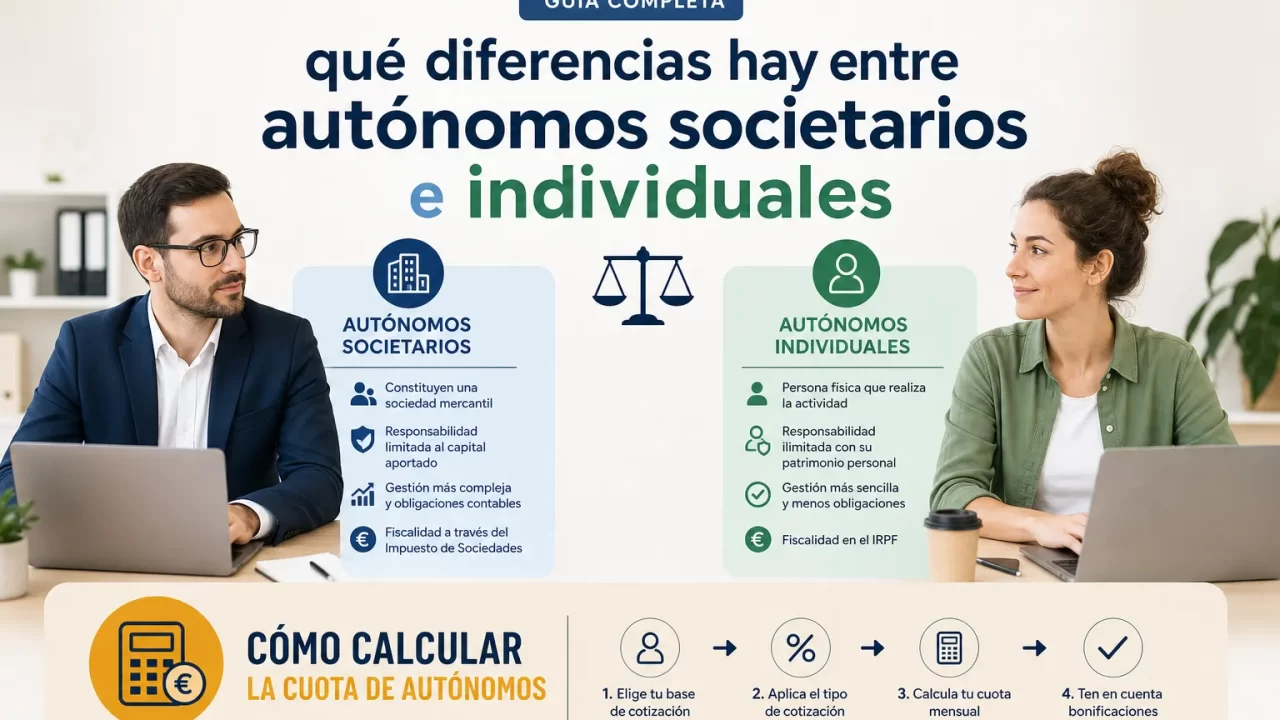Qué diferencias hay entre autónomos societarios e individuales y cómo calcular la cuota de autónomos